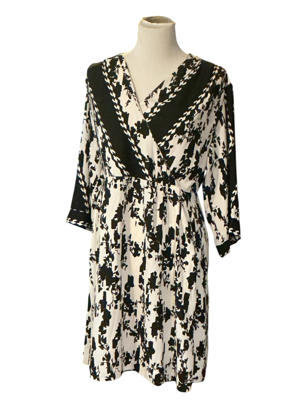 CAbi Black & White Floral Wrap-Style Dress